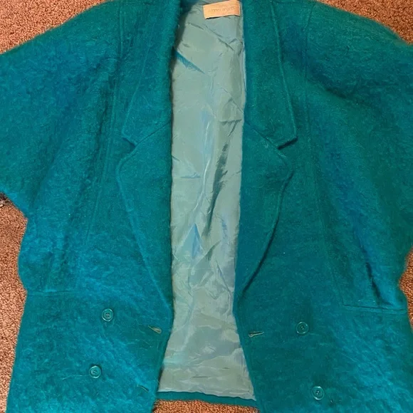 Vintage 80’s fuzzy wool batwing teal jacket - Picture 6 of 10
